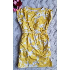Gap Designed Crafted 100% Cotton White Yellow Print Banded Waist Pocket XS Dress
